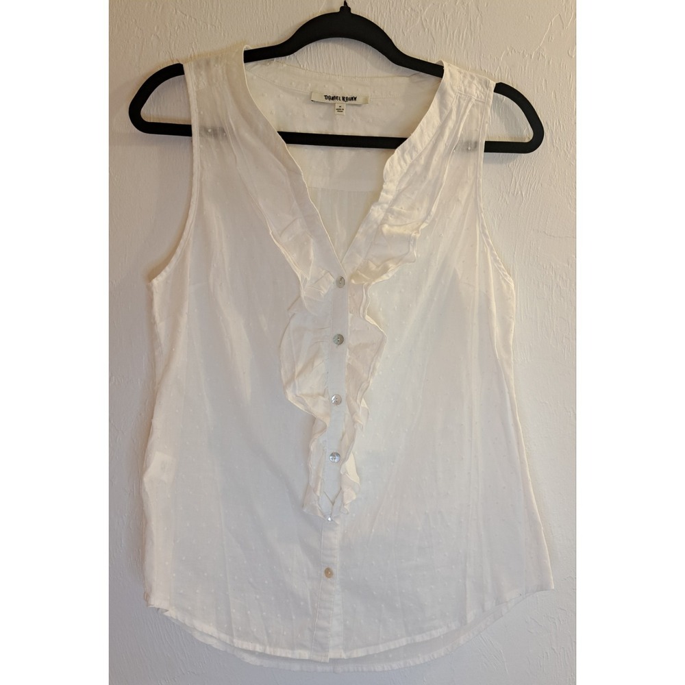 Daniel Rainn‎ Wht Ruffle Button Dobby Dot Blouse M Fairy Boho Angel Cottagecore
